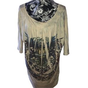 Daniel Benjamin medium ivory long tee 3/4 sleeve print tee perfect cover up